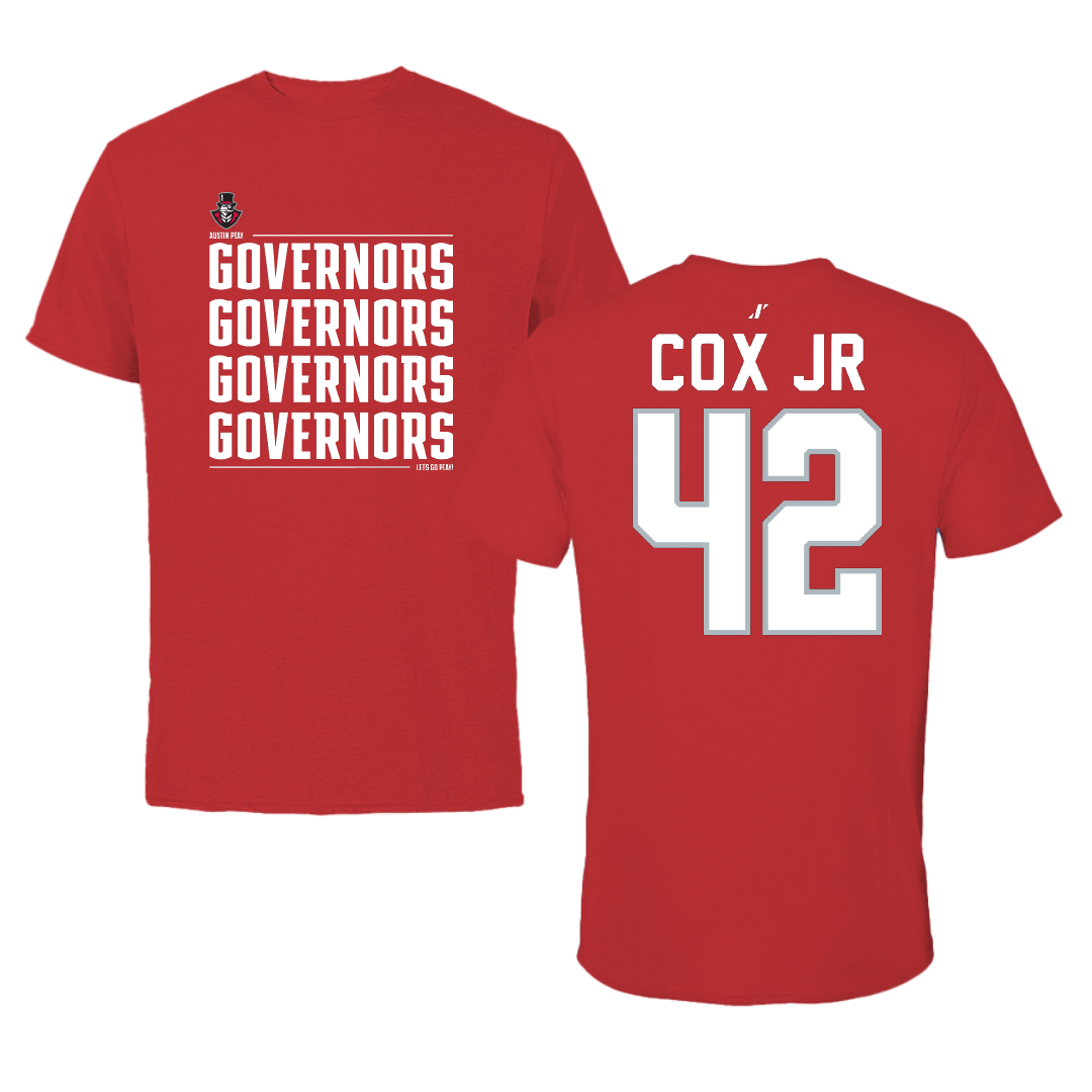 Austin Peay State University Football Red General Performance Tee - #42 TJ Cox Jr