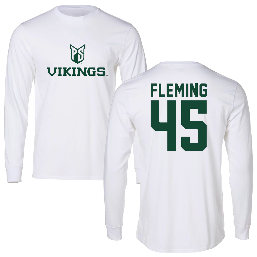 Portland State University Football White Performance Long Sleeve - #45 Brock Fleming