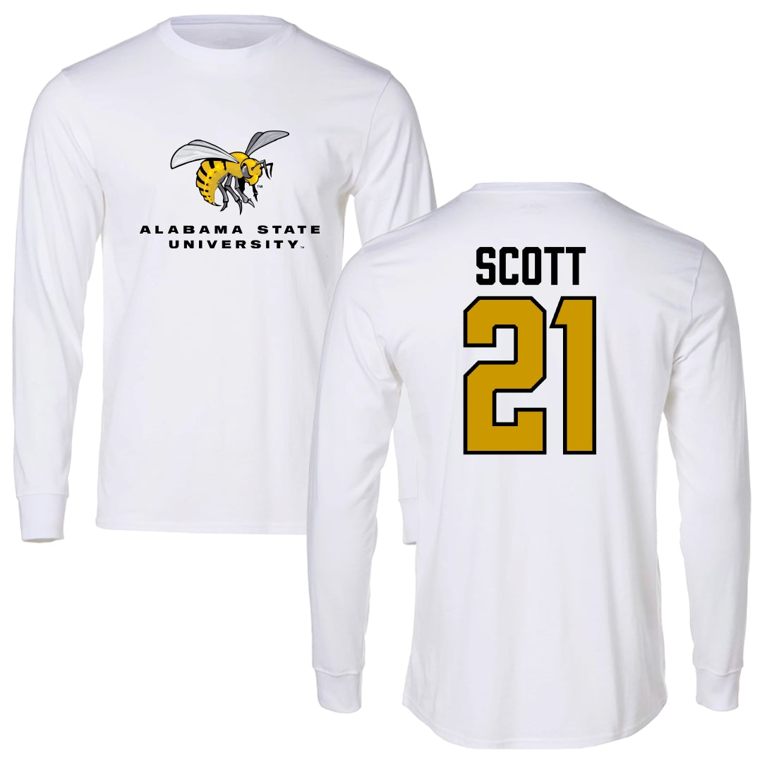 Alabama State University Softball White Block Long Sleeve - #21 Alana Scott