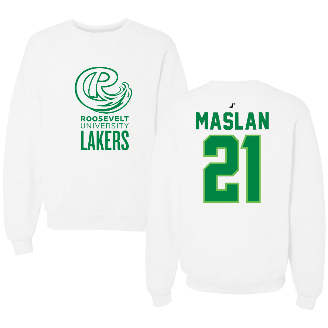 Roosevelt University Baseball White Crewneck - #21 Kyle Maslan