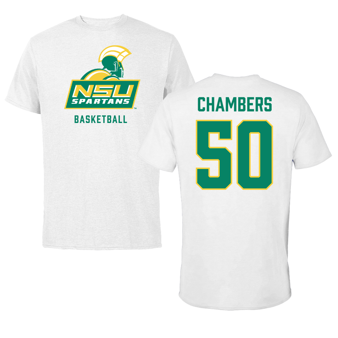 Norfolk State University Basketball White Performance Tee - #50 Nyzaiah Chambers