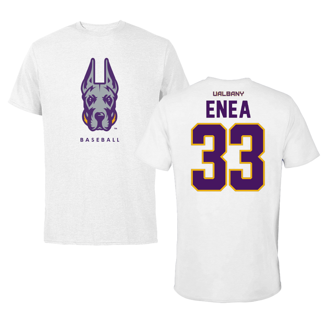 University at Albany Baseball White Mascot Tee - #33 Alex Enea