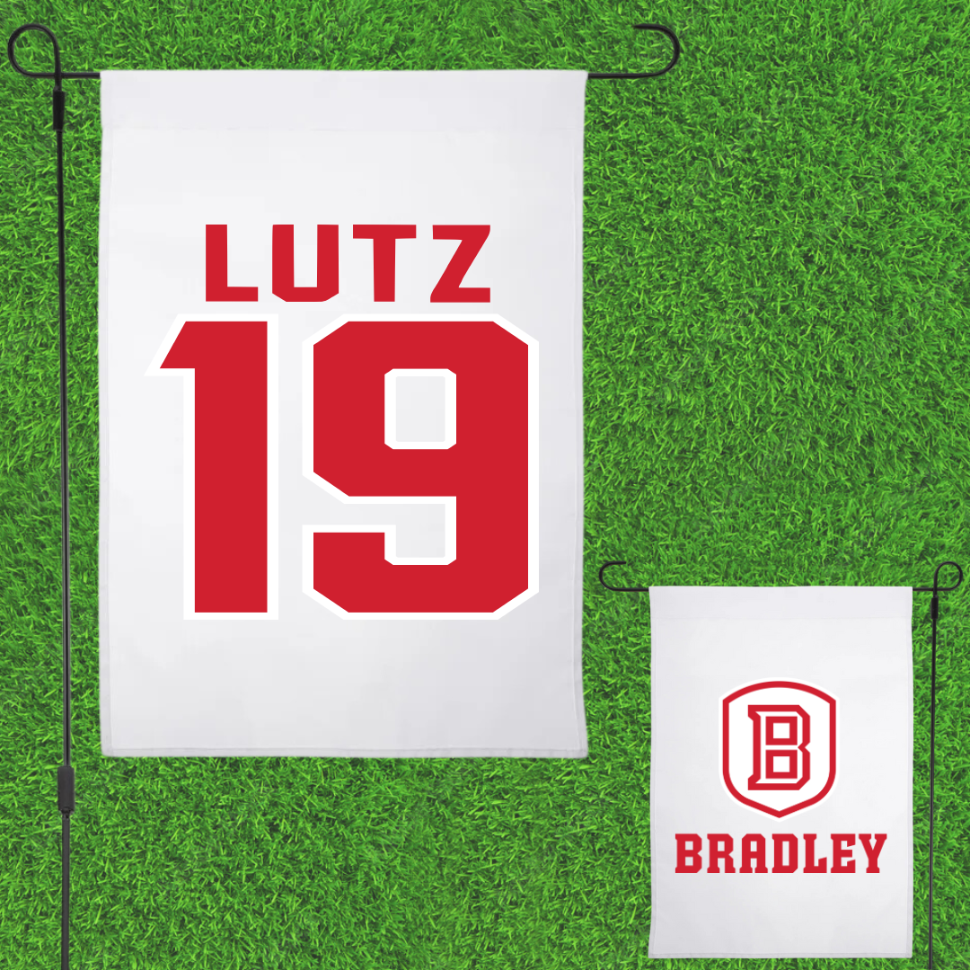 Bradley University Baseball White Garden Flag - #19 Travis Lutz