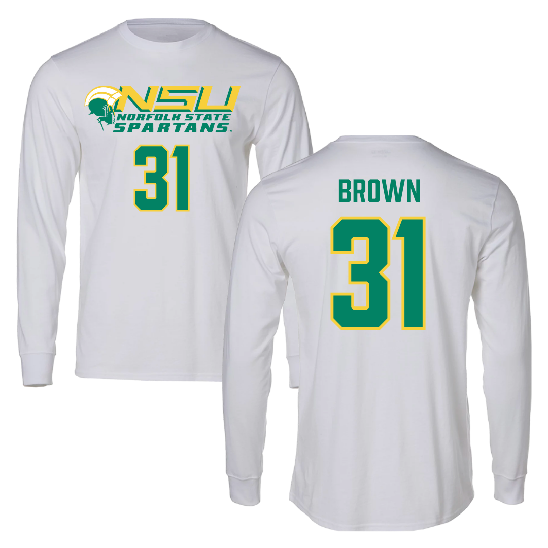 Norfolk State University Basketball White Performance Long Sleeve - #31 Cahiem Brown