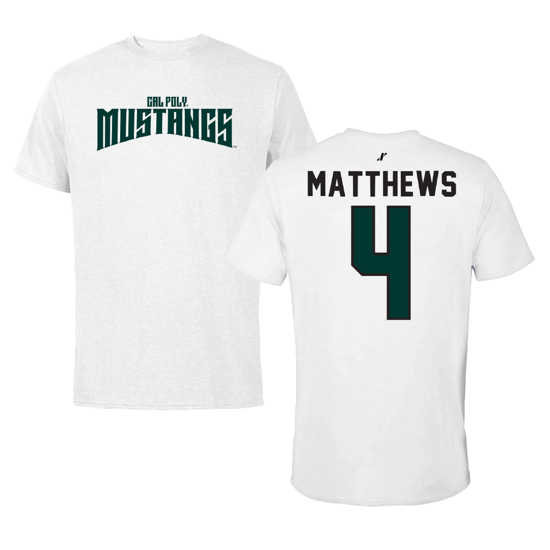Cal Poly Football White Classic Tee - #4 Jaedon Matthews