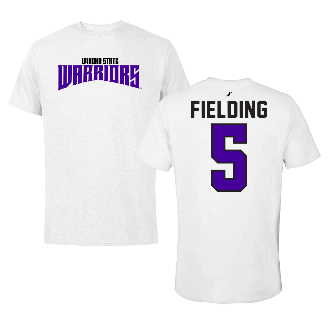 Winona State University Basketball White Classic Performance Tee - #5 Devon Fielding