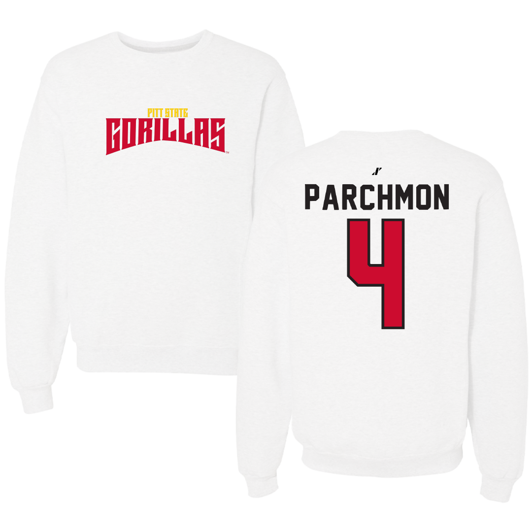 Pittsburg State University Football White Classic Crewneck - #4 Kuron Parchmon