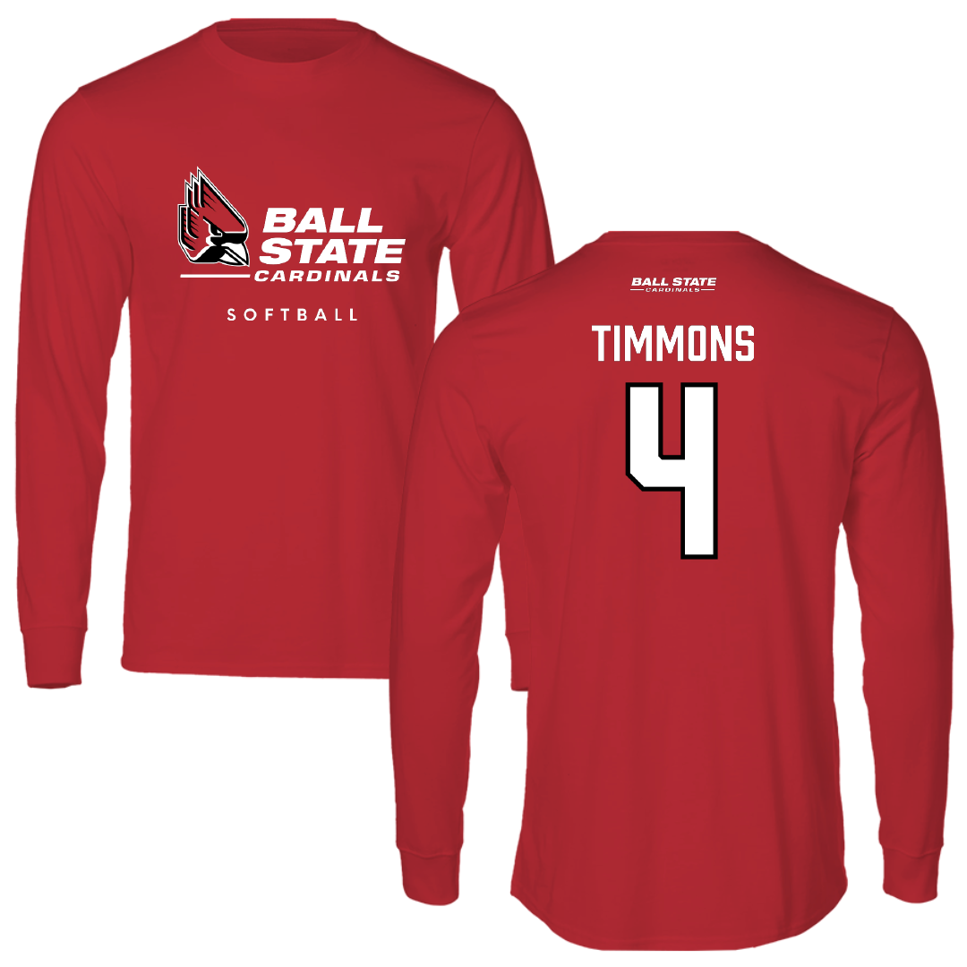 Ball State University Softball Red Long Sleeve - #4 McKayla Timmons
