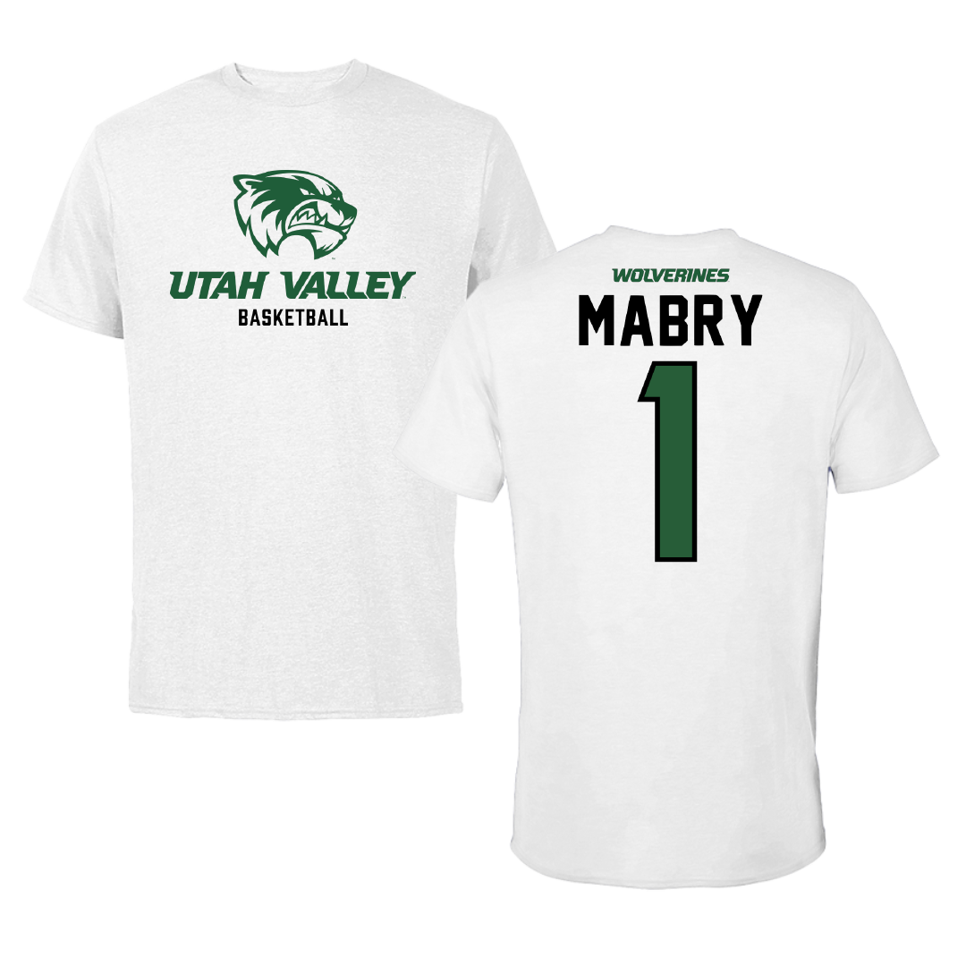 Utah Valley University Basketball White Tee - #1 Kylee Mabry