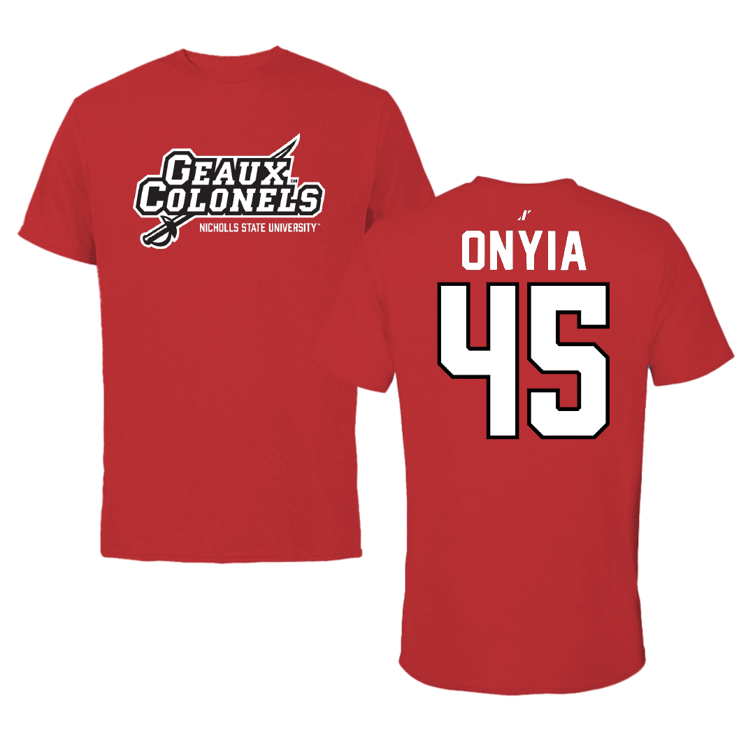 Nicholls State University Football Red General Tee - #45 Noah Onyia