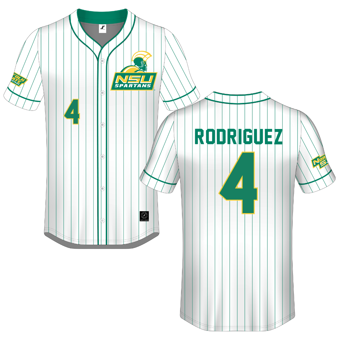 Norfolk State University White Pinstripe Button-Down Jersey - #4 Raphael Rodriguez