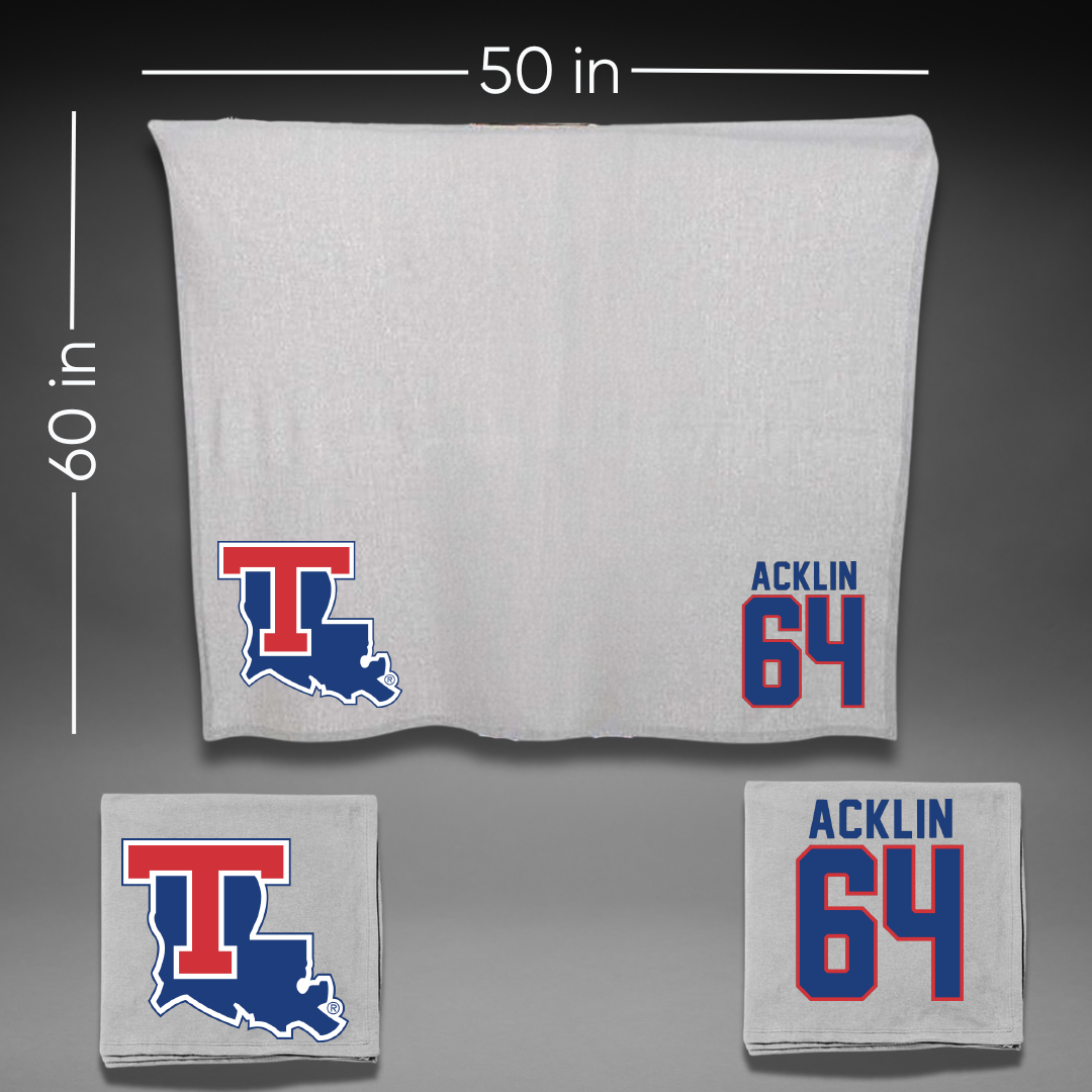 Louisiana Tech University Football Gray Blanket - #64 Jake Acklin