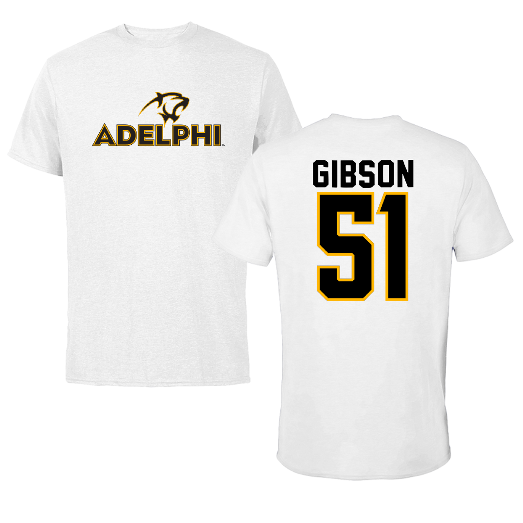 Adelphi University Lacrosse White Tee - #51 Noah Gibson
