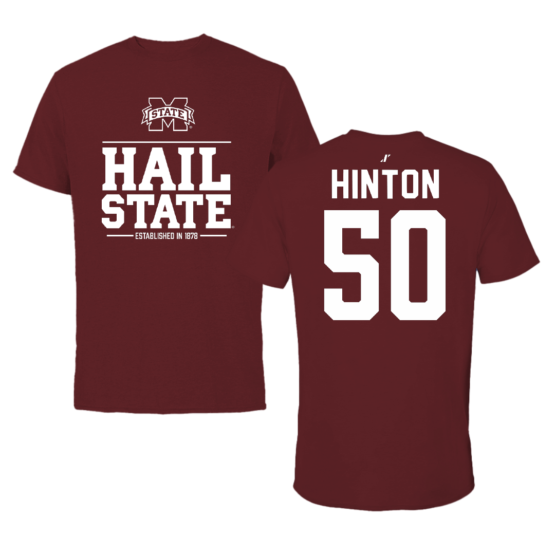 Mississippi State University Football Maroon General Performance Tee - #50 Tabias Hinton