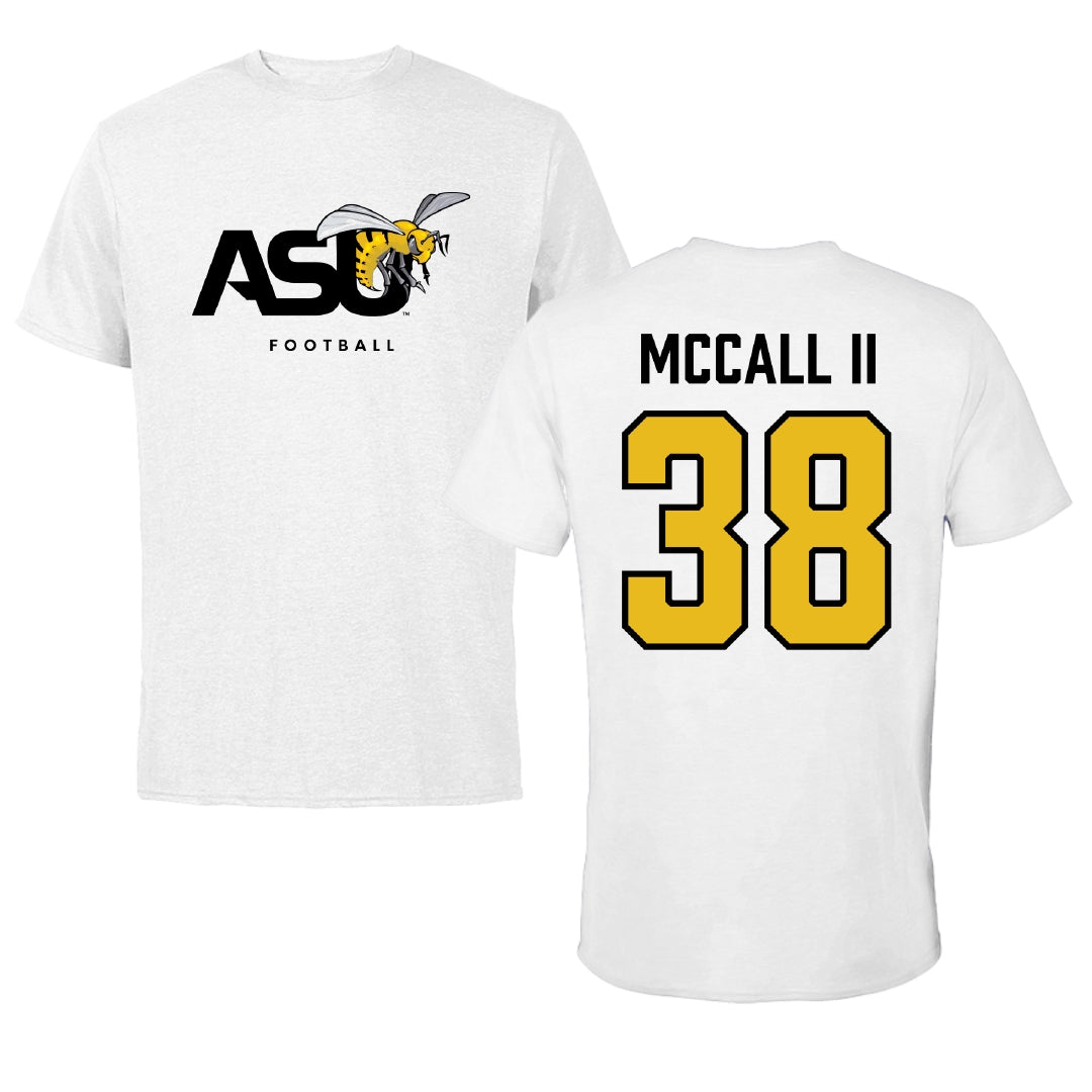 Alabama State University Football White ASU Tee - #38 Stewart McCall II