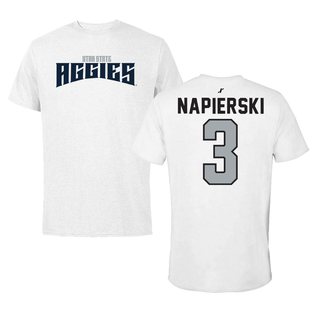 Utah State University Volleyball White Classic Performance Tee - #3 Ava Napierski