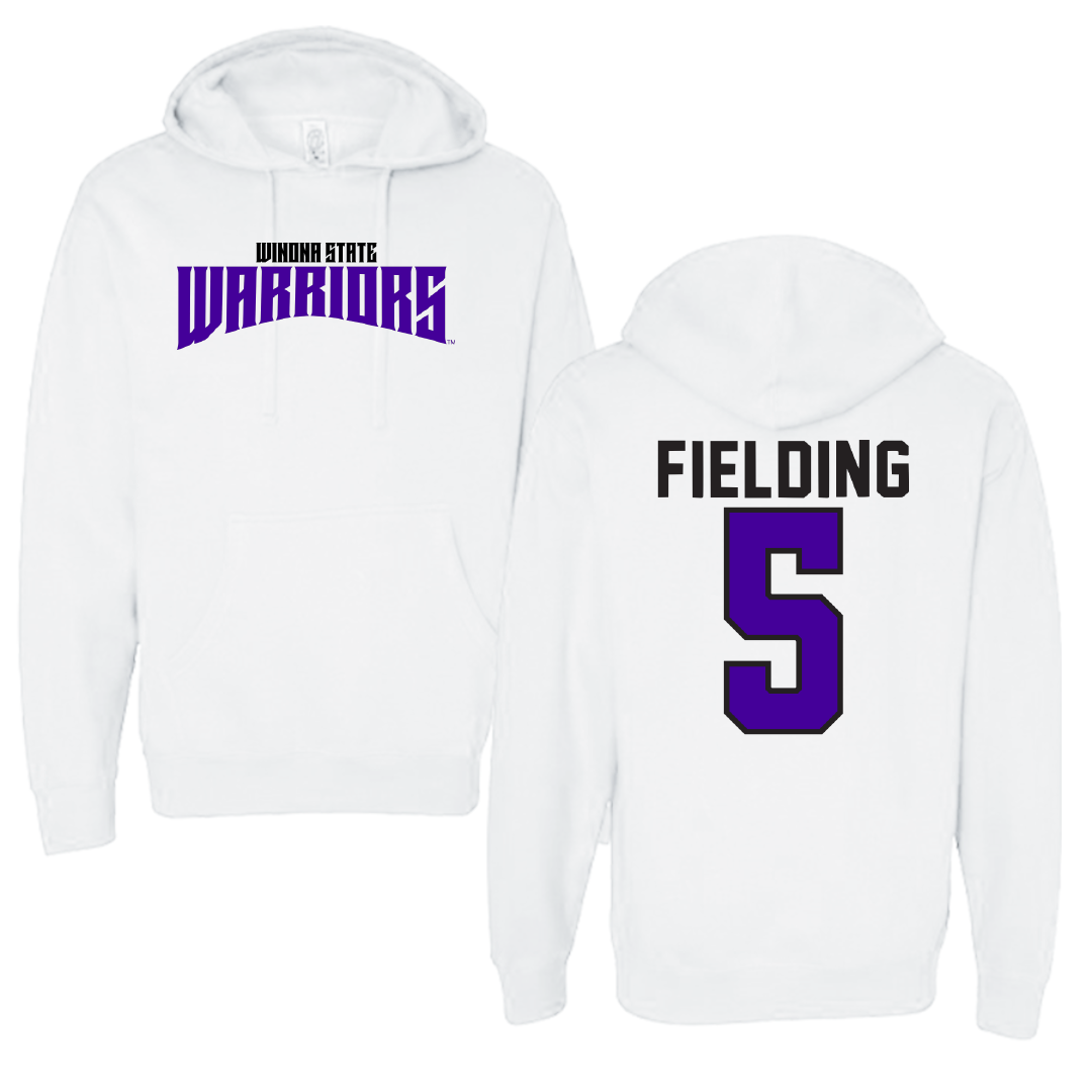 Winona State University Basketball White Classic Hoodie - #5 Devon Fielding