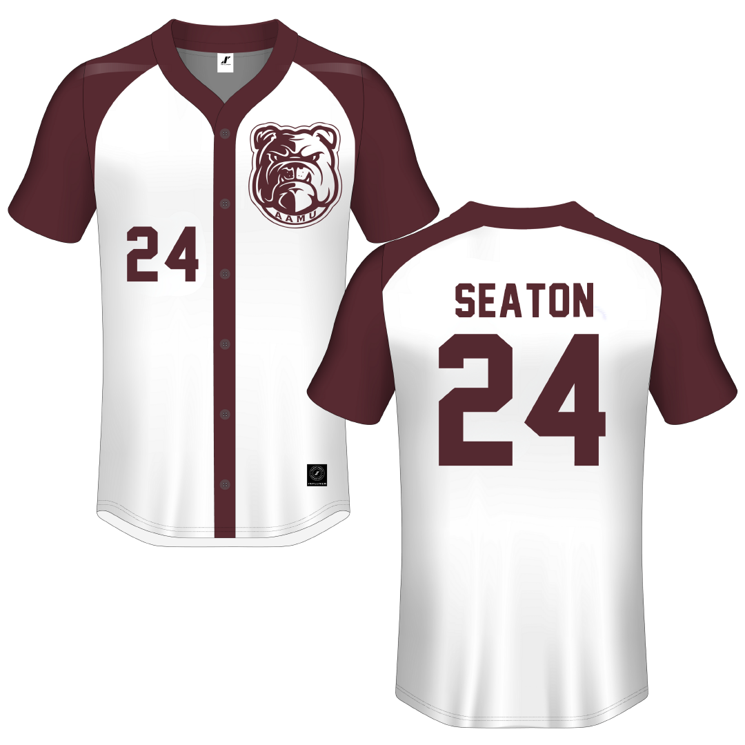 Alabama A&M University White Button-Down Jersey - #24 Avery Seaton