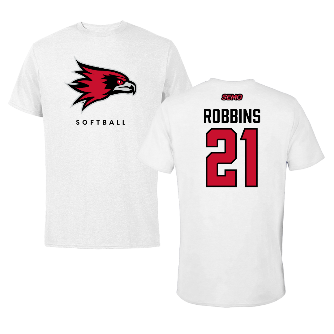 Southeast Missouri State University Softball White Performance Tee - #21 Abby Robbins