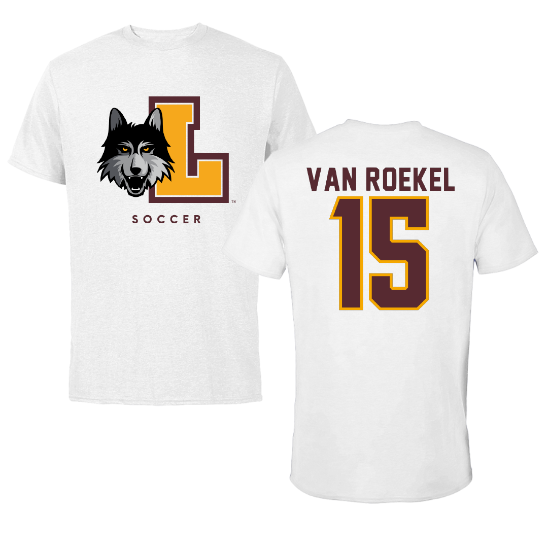 Loyola University-Chicago Soccer White Tee - #15 Roos van Roekel