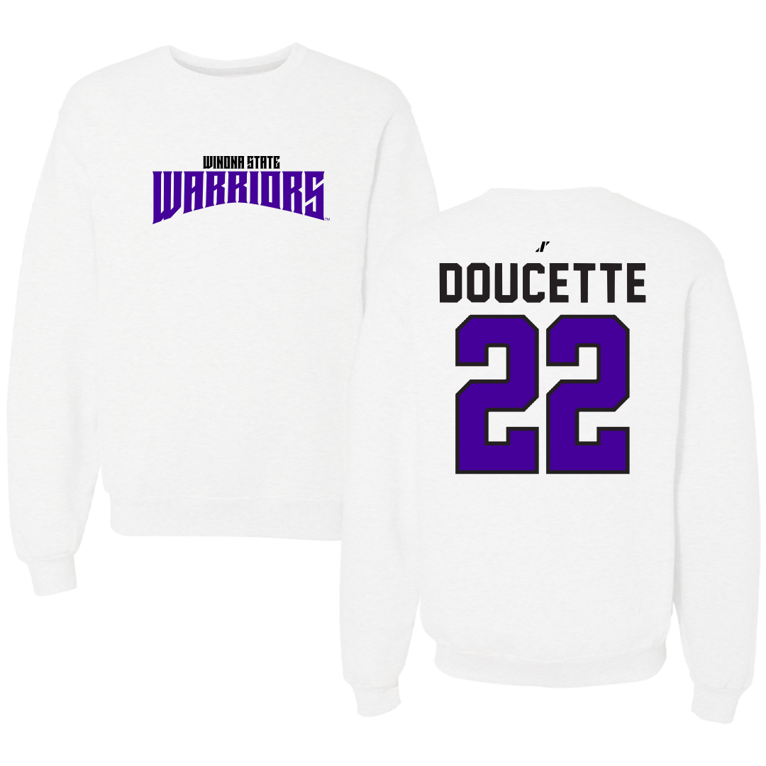 Winona State University Football White Classic Crewneck - #22 Ethan Doucette