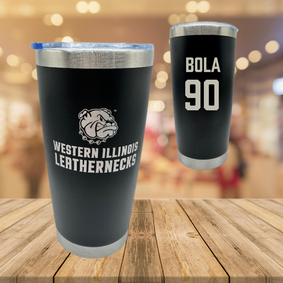 Western Illinois University Football Black Stainless Steel Tumbler - #90 Mayo Bola