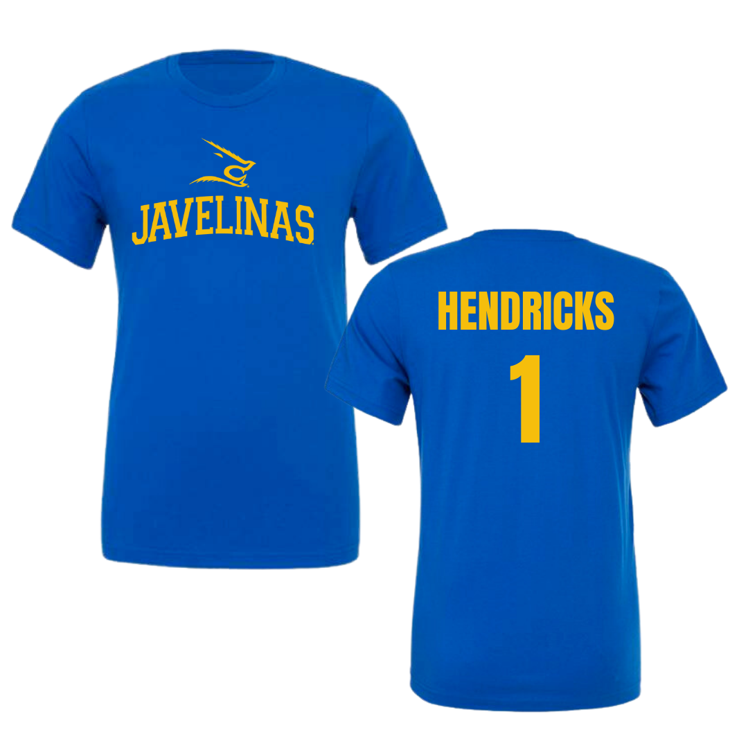 Texas A&M University-Kingsville Football Blue Performance Tee - #1 Demarcus Hendricks
