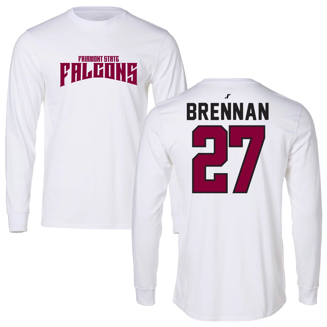 Fairmont State University Baseball White Classic Performance Long Sleeve - #27 Zach Brennan