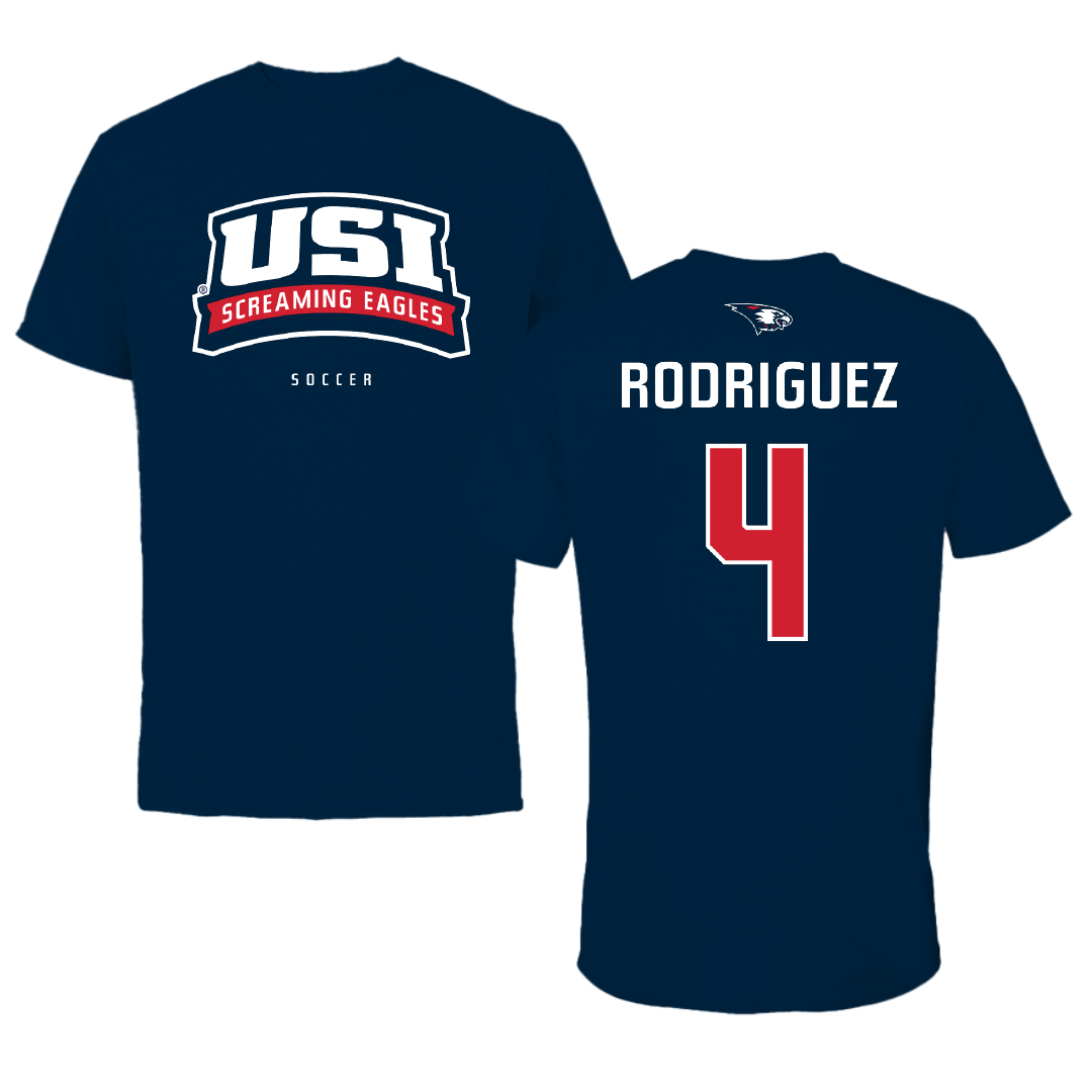 University of Southern Indiana Soccer Navy Performance Tee - #4 Diego Rodriguez
