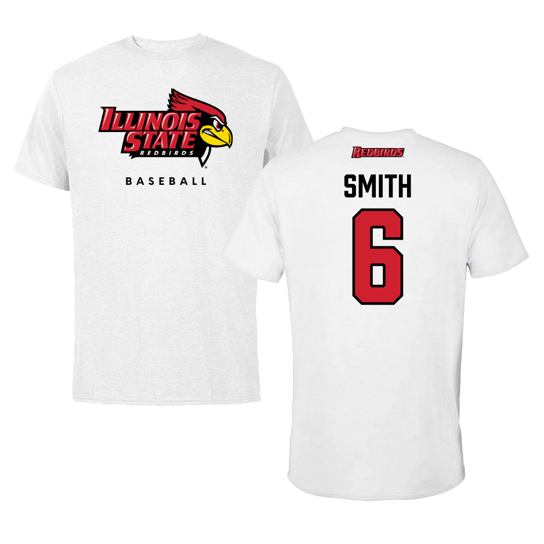 Illinois State University Baseball White Performance Tee - #6 Noah Smith