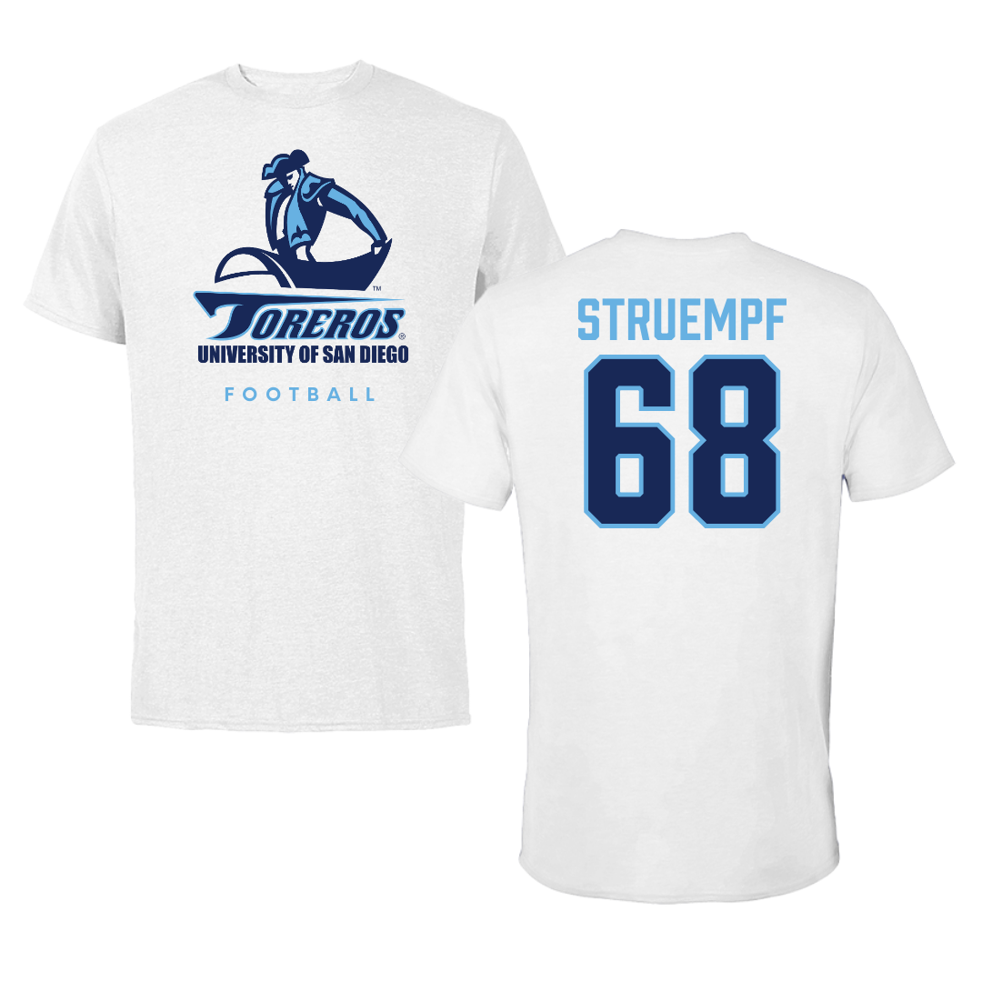 University of San Diego Football White Performance Tee - #68 Nick Struempf