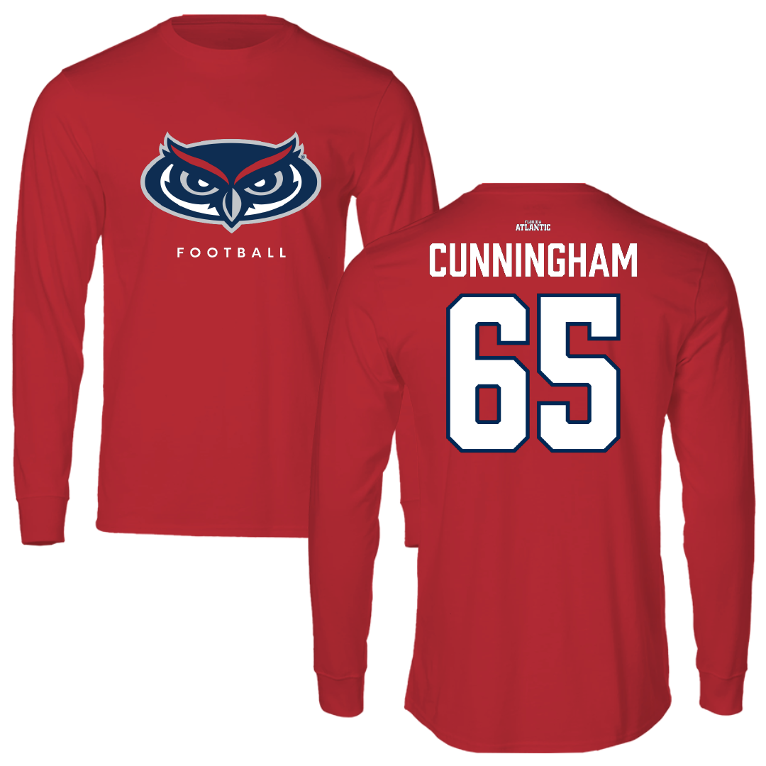Florida Atlantic University Football Red Long Sleeve - #65 Braden Cunningham