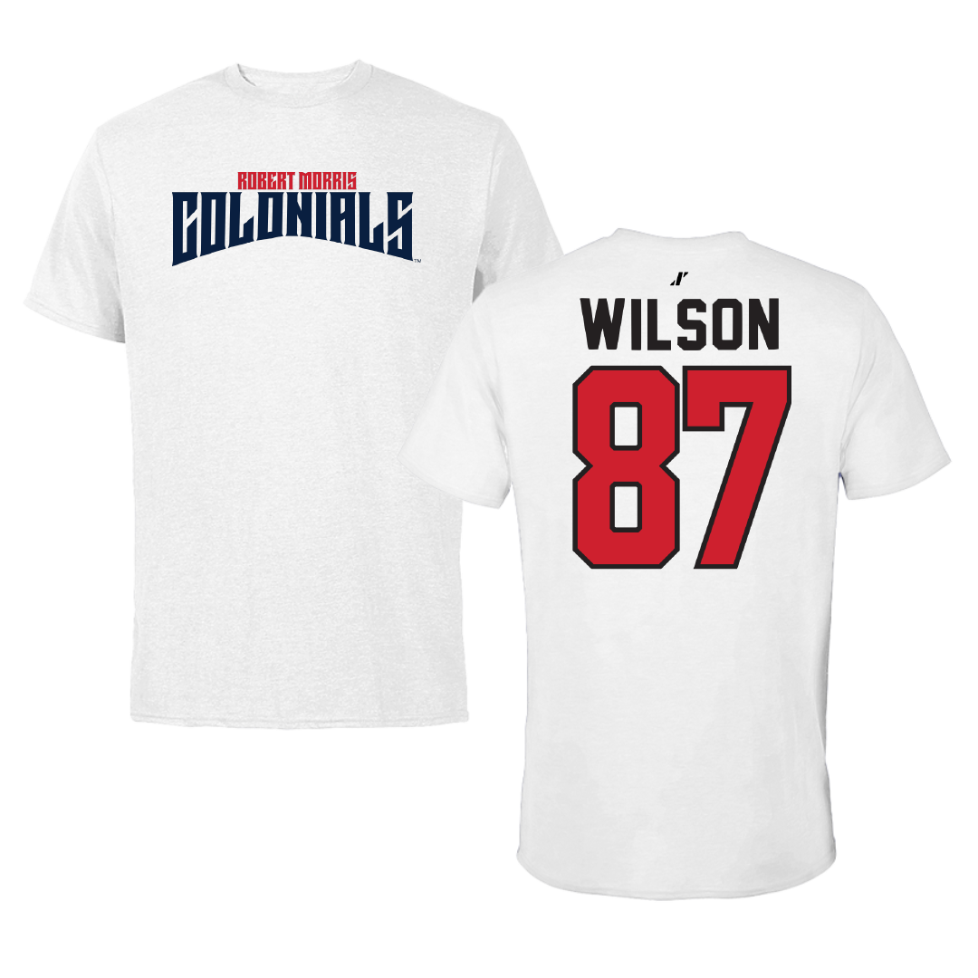 Robert Morris University Football White Classic Performance Tee - #87 Trevor Wilson