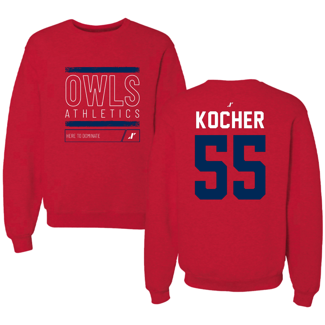 Florida Atlantic University Football Red Dominate Crewneck - #55 Alexander Kocher