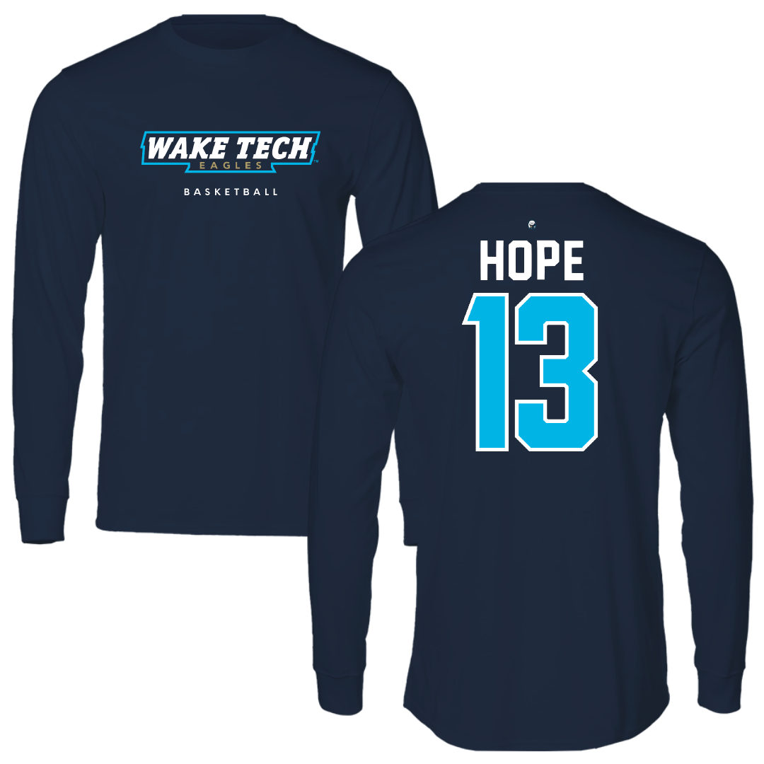 Wake Tech Community College Basketball Navy Long Sleeve - #13 Mervin Hope