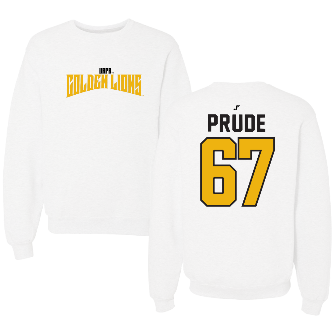 University of Arkansas-Pine Bluff Football White Classic Crewneck - #67 Marcus Prude