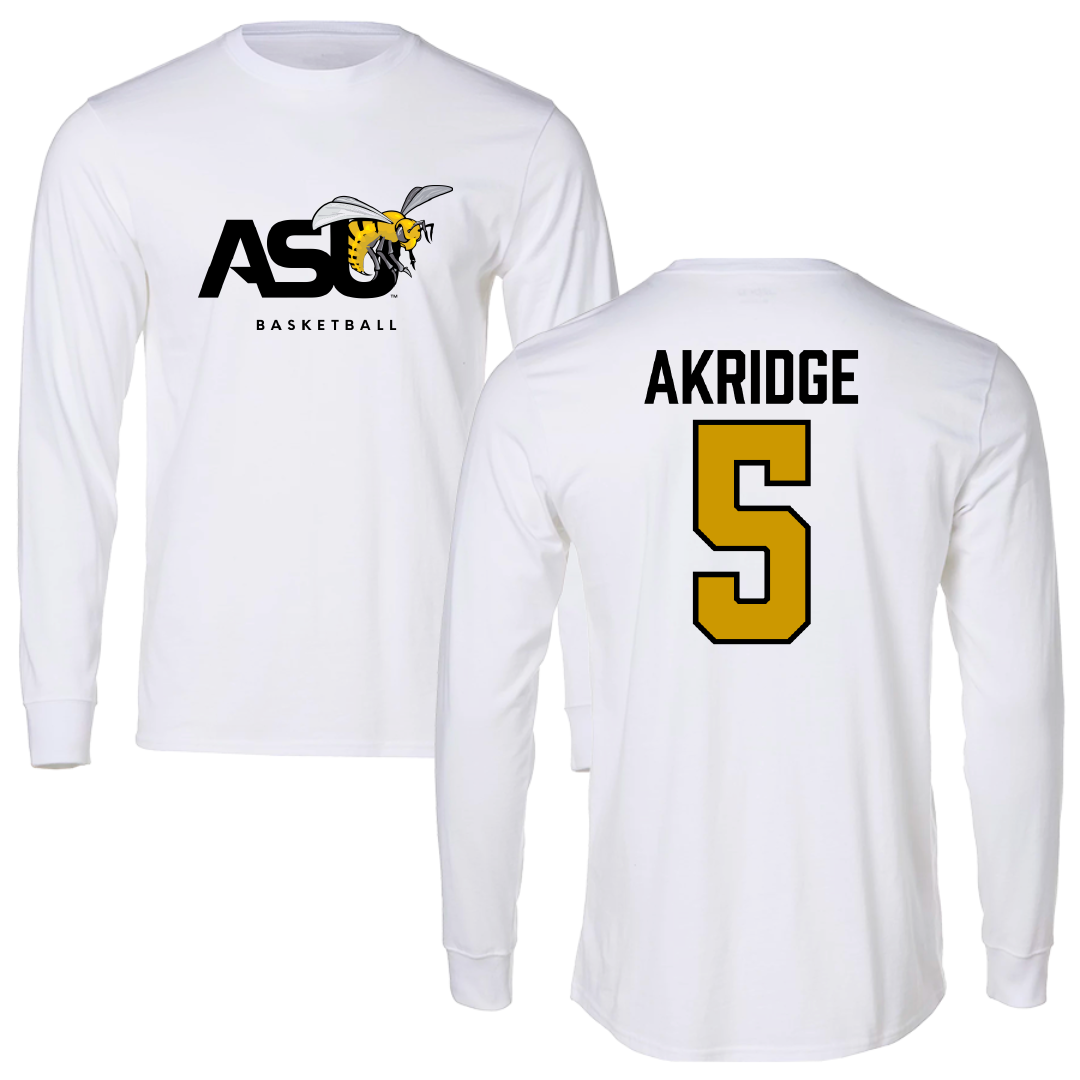 Alabama State University Basketball White Performance Long Sleeve - #5 Solangelei Akridge
