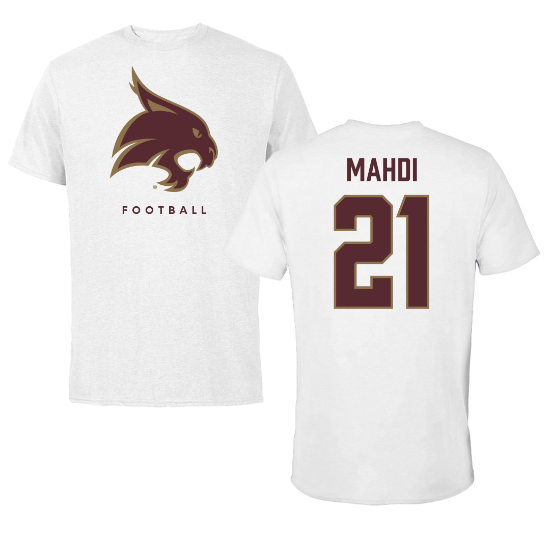 Texas State University Football White Performance Tee - #21 Ismail Mahdi