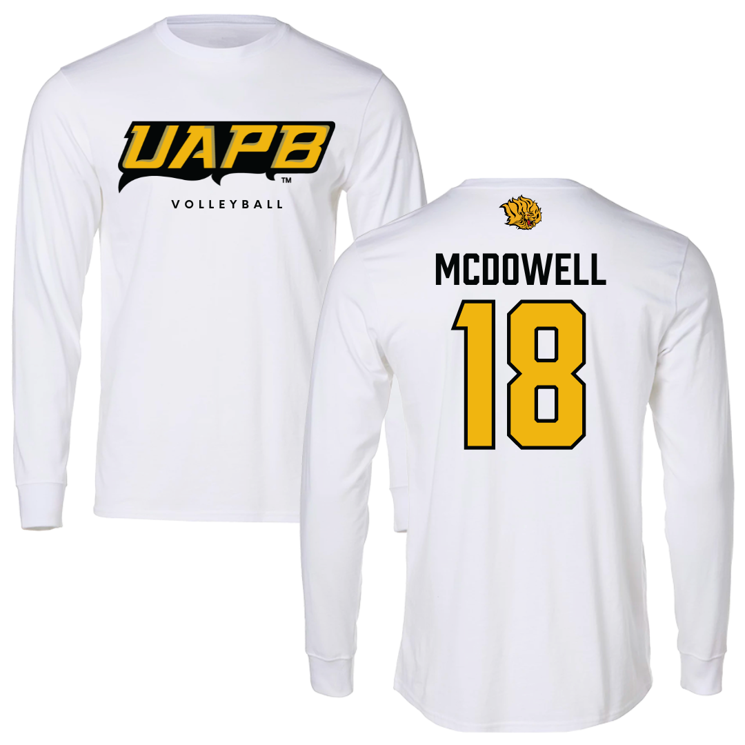 University of Arkansas-Pine Bluff Volleyball White Performance Long Sleeve - #18 Mackenzie McDowell
