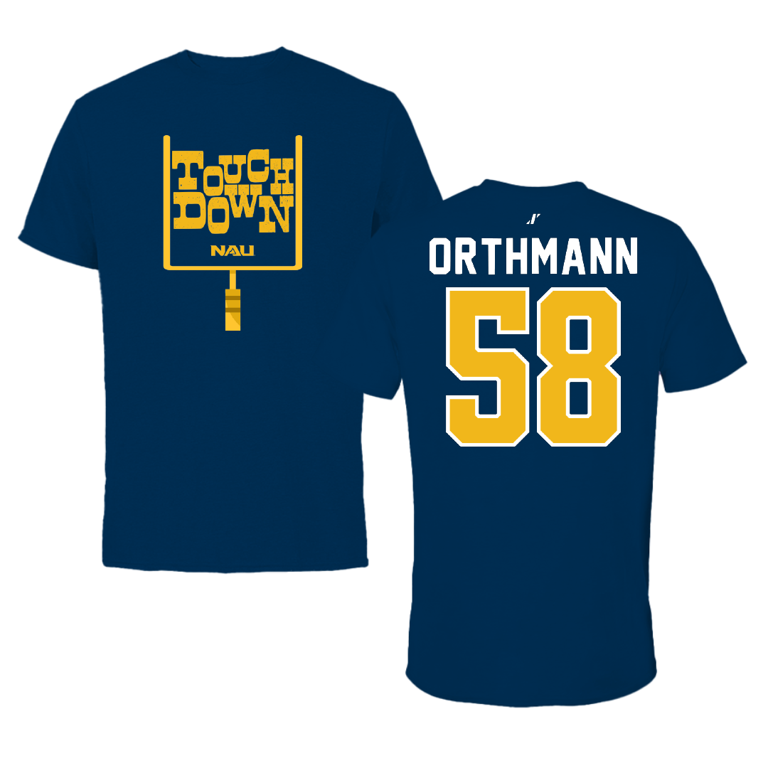 Northern Arizona University Football Navy Touchdown Performance Tee - #58 Matthew Orthmann