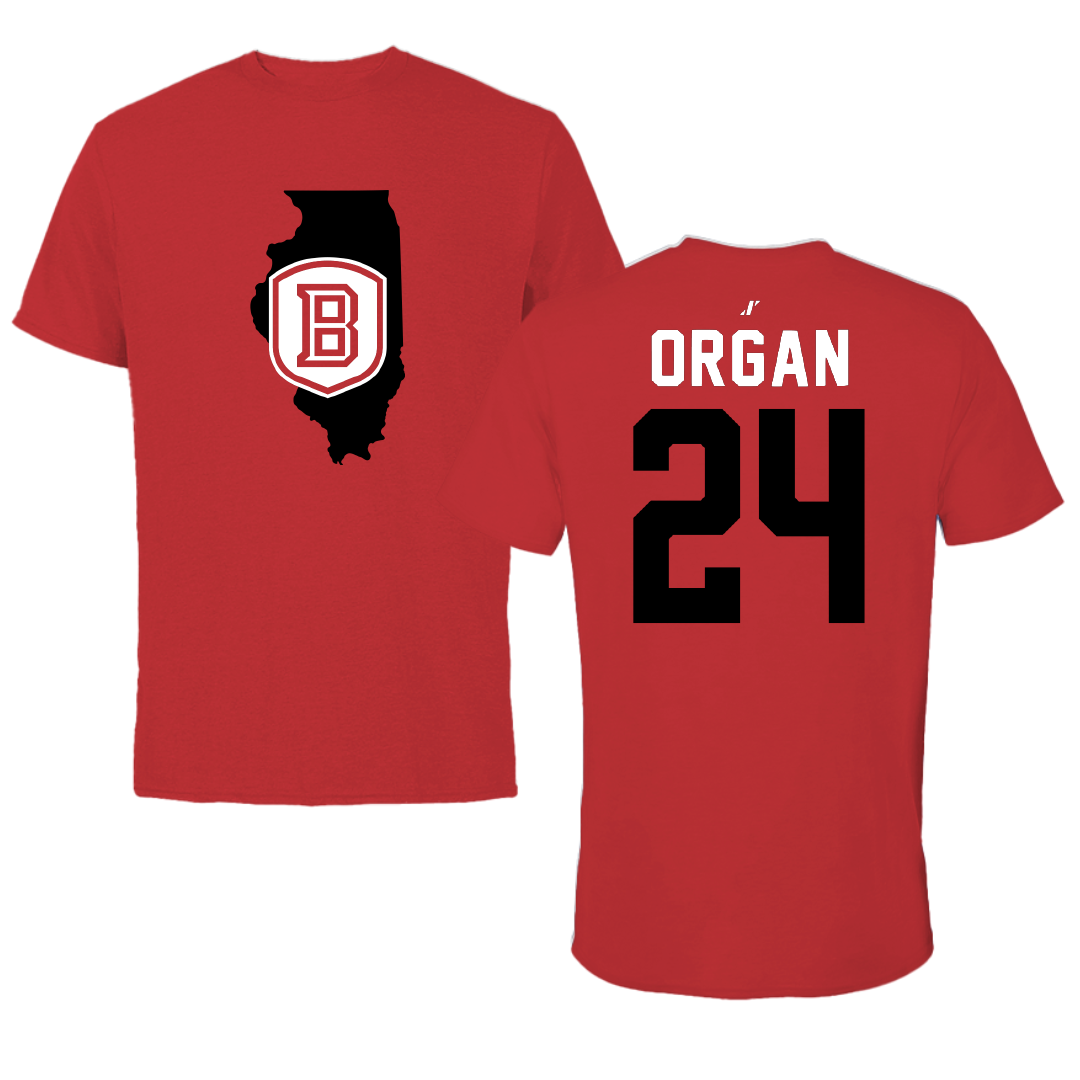 Bradley University Softball Red State Tee - #24 Hannah Organ