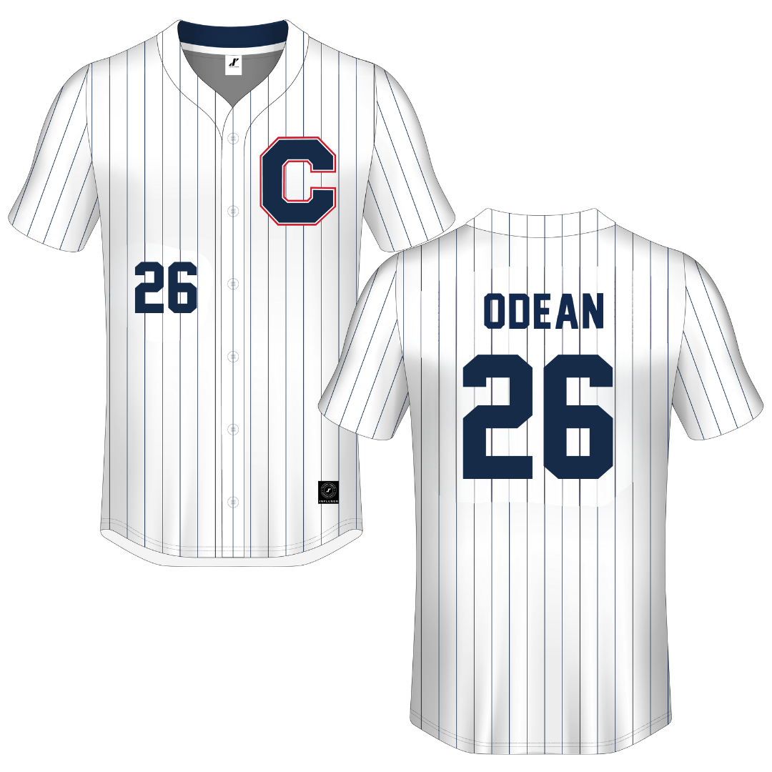 Catawba College White Pinstripe Button-Down Jersey - #26 Kylan Odean