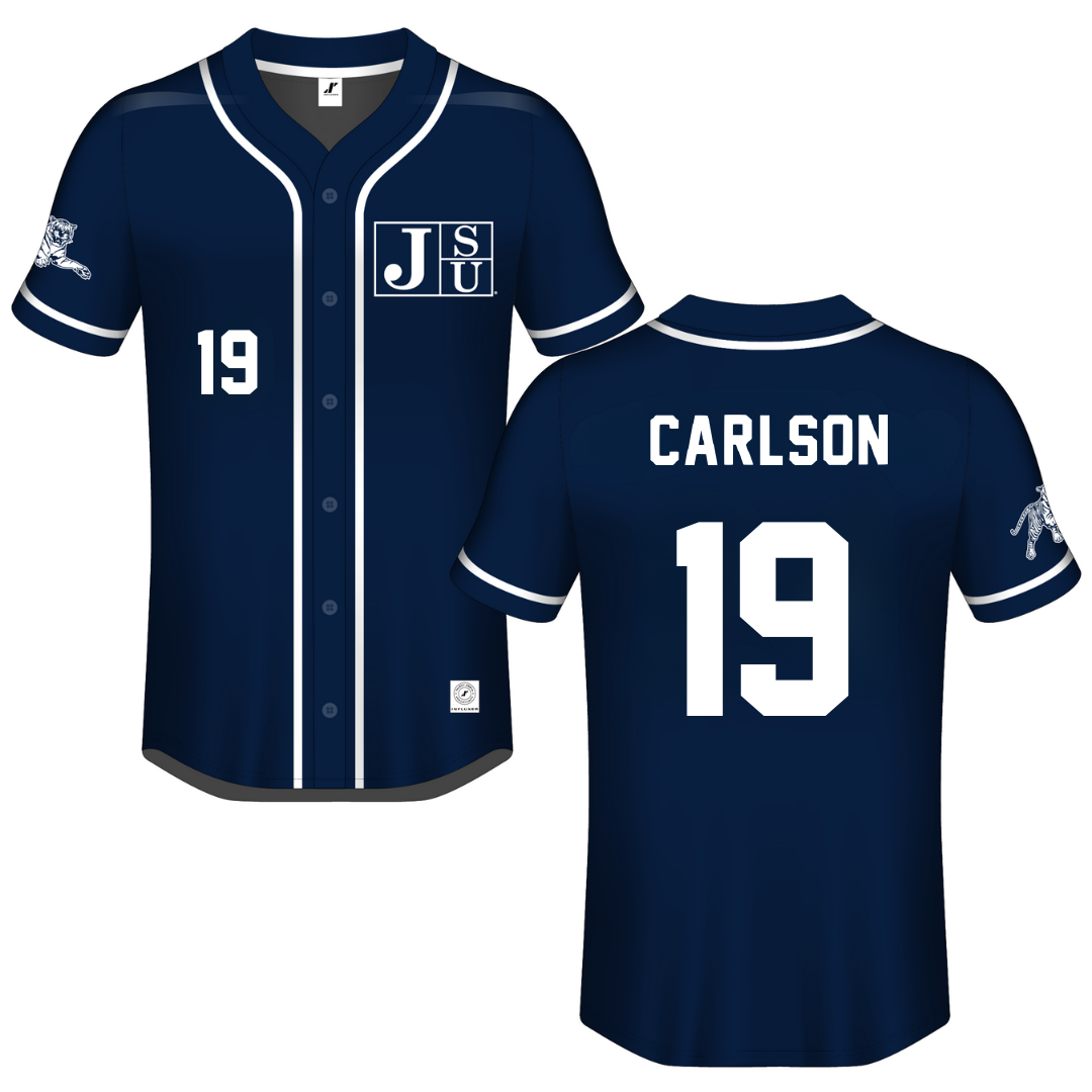 Jackson State University Navy Button-Down Jersey - #19 Kristina Carlson