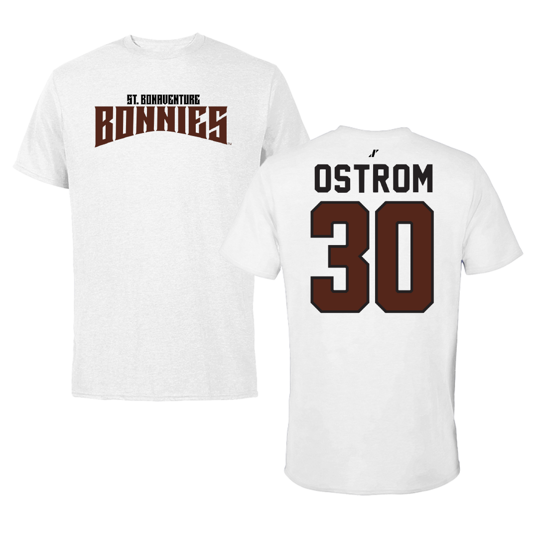 St. Bonaventure University Basketball White Classic Tee - #30 Broek Ostrom