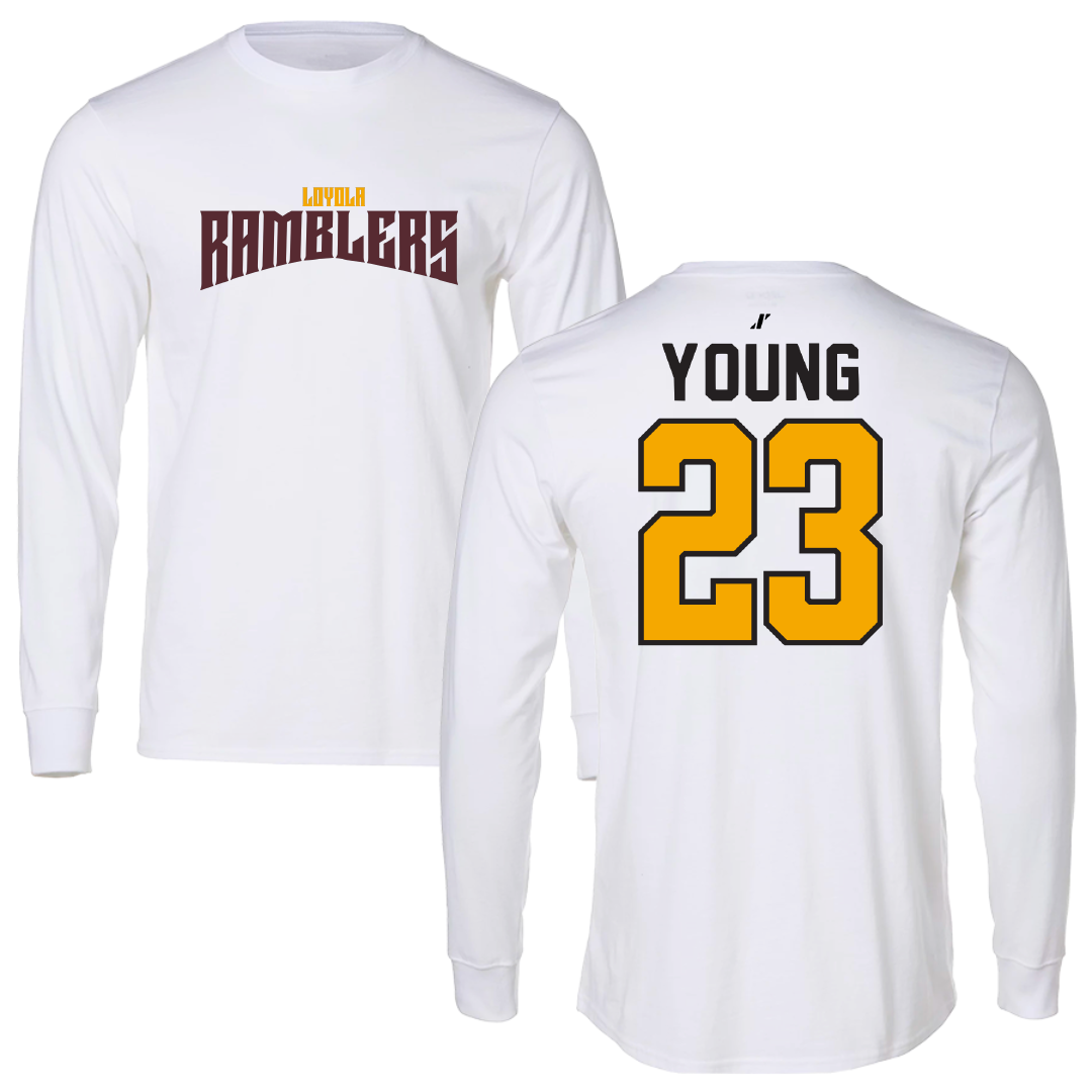 Loyola University-Chicago Soccer White Classic Long Sleeve - #23 Ethan Young