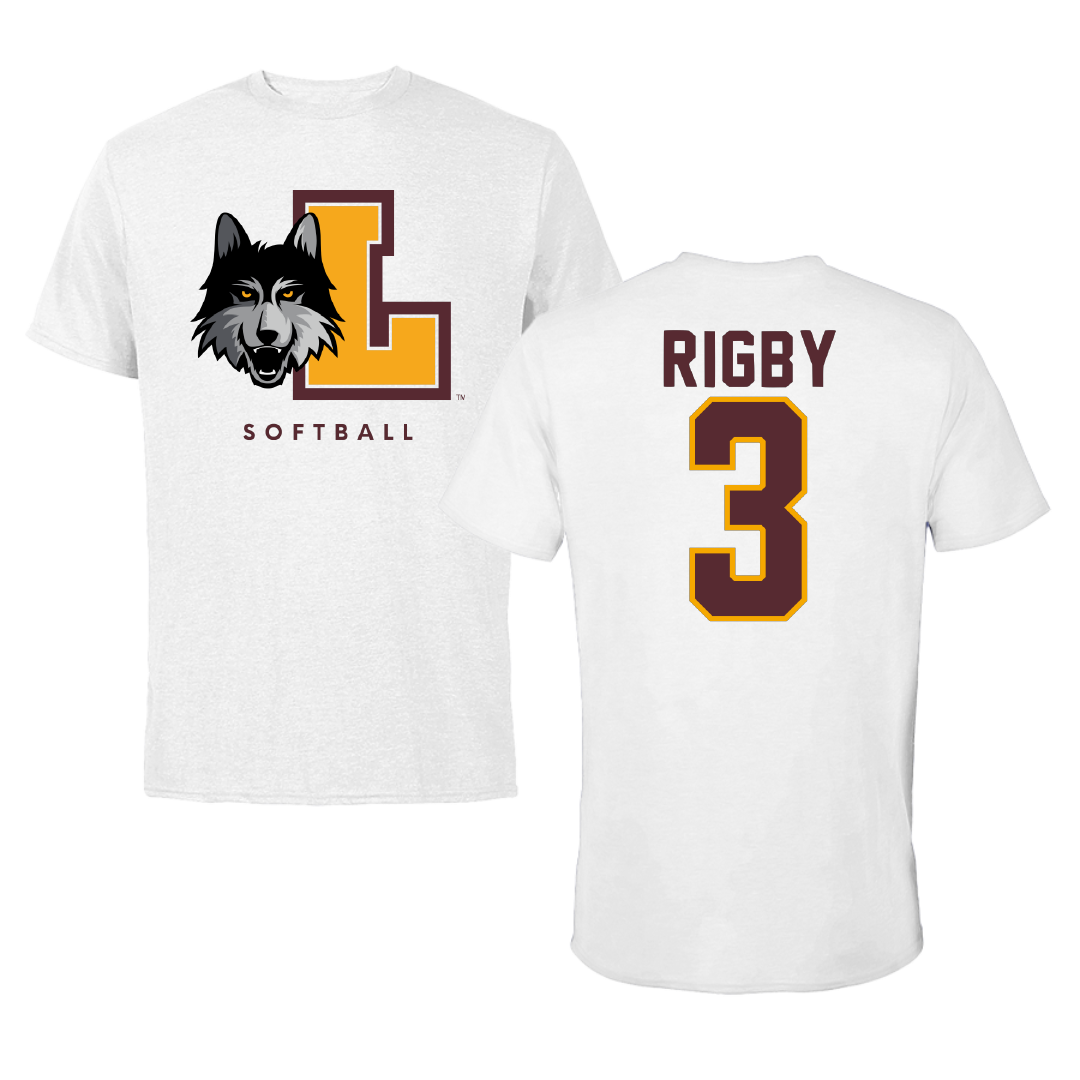 Loyola University-Chicago Softball White Tee - #3 Kayci Rigby