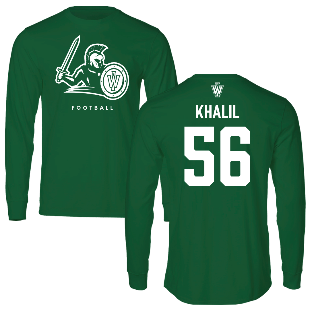 Illinois Wesleyan University Football Kelly Green Performance Long Sleeve - #56 Mo Khalil