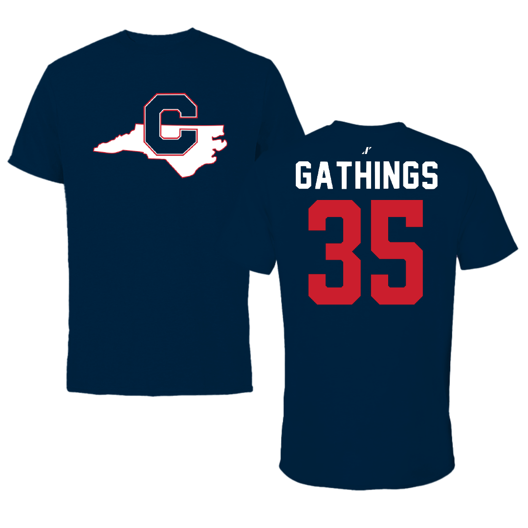 Catawba College Football Navy State Tee - #35 Dameyon Gathings