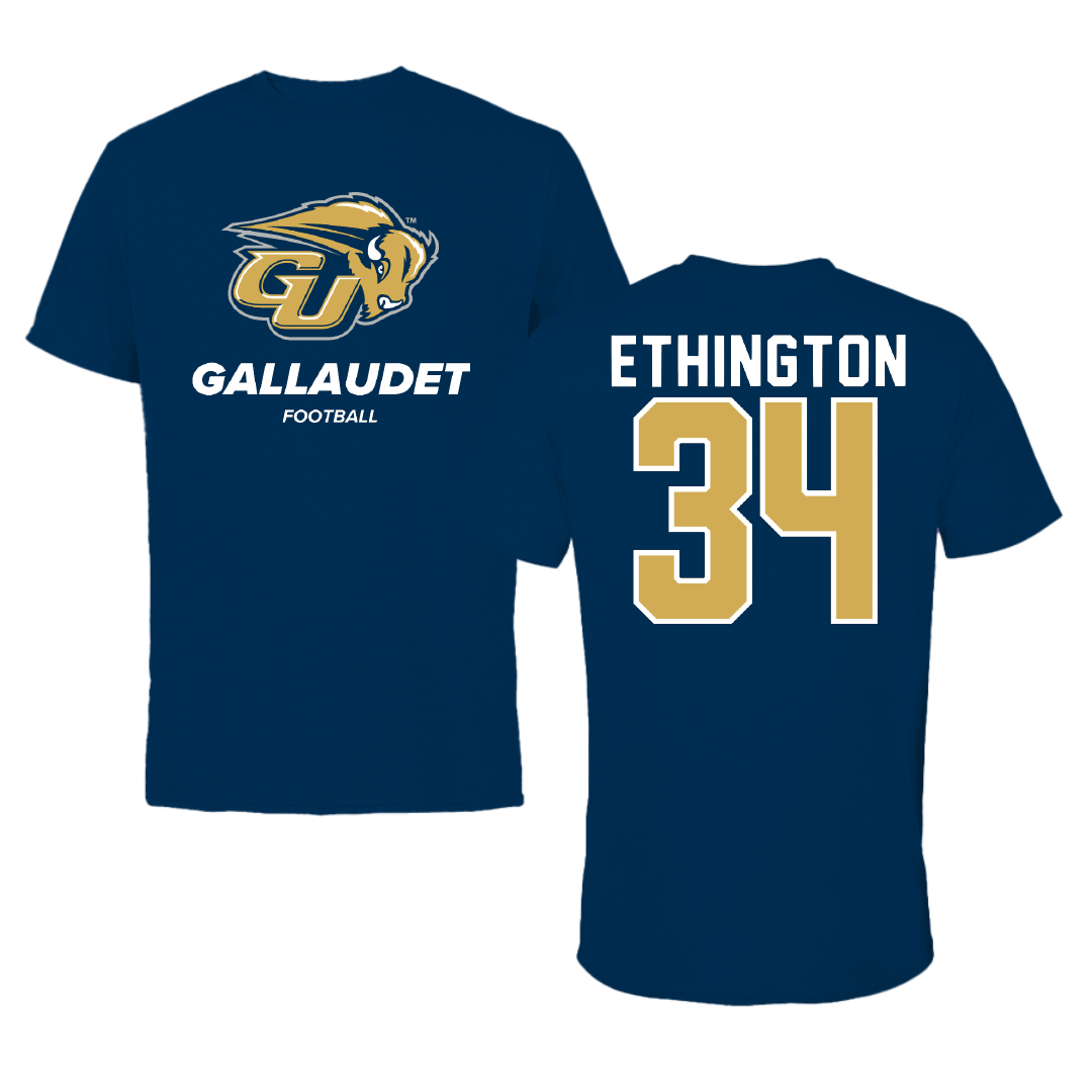 Gallaudet University Football Navy Performance Tee - #34 Dawson Ethington