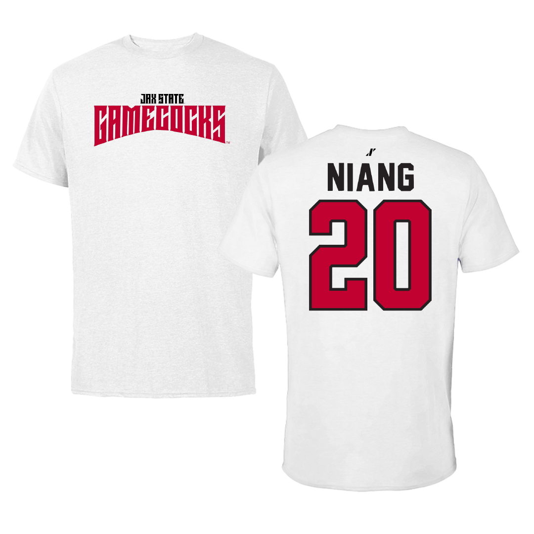 Jacksonville State University Basketball White Classics Performance Tee - #20 Gora Niang